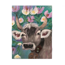 Load image into Gallery viewer, Baby Blanket Fleece Cow with Flowers Soft Cuddly Adorable