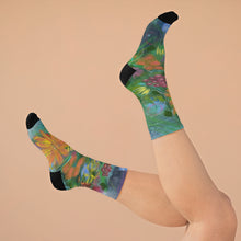 Load image into Gallery viewer, Colorful Floral Recycled Socks, Eco-Friendly Socks, Sustainable Fashion, Gift for Nature Lovers, Botanical Sock Design