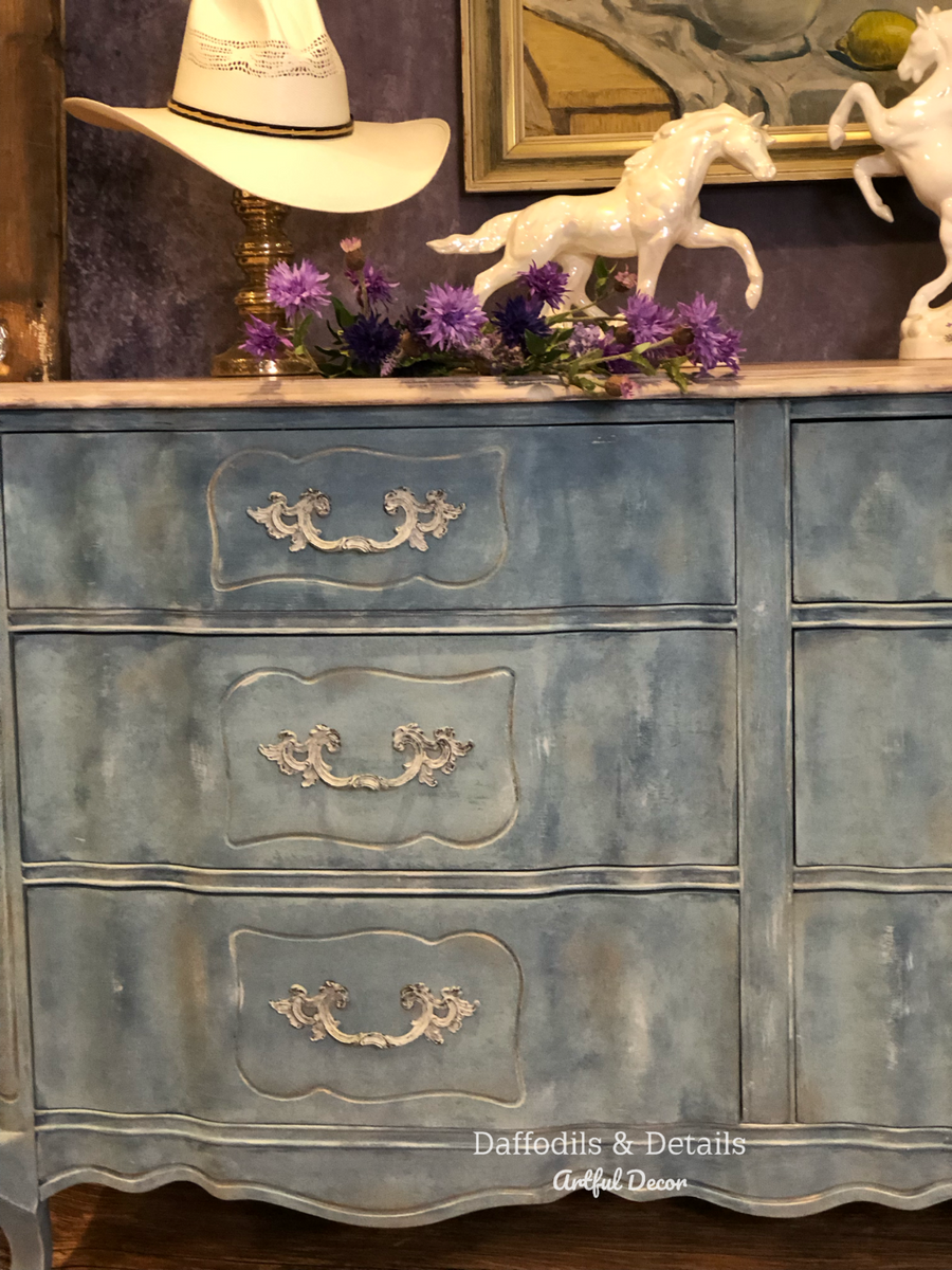 Hand Painted Antique French Provincial Bohemian Farmhouse Dresser