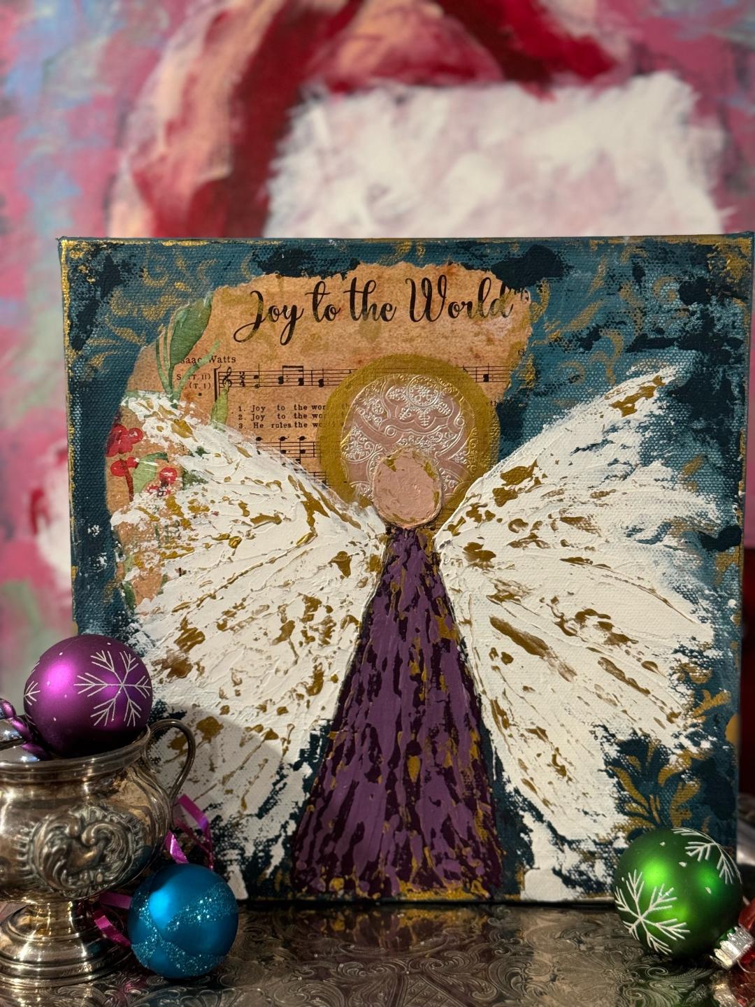 Hand Painted Original Angel Art Painting with Mixed Media, Original Painting, Angel Art, Canvas Painting