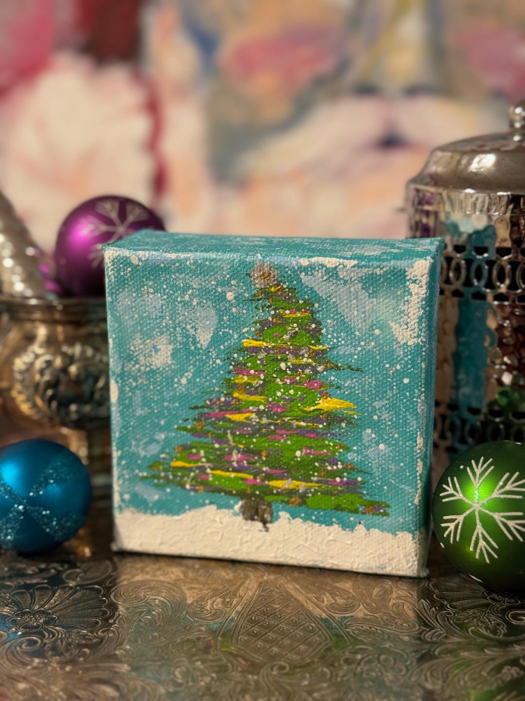 Christmas Tree, Original Artwork, Canvas Art, Holiday Decor