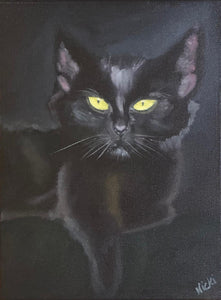 "Feline Guardian" -  Original Black Cat Oil Painting