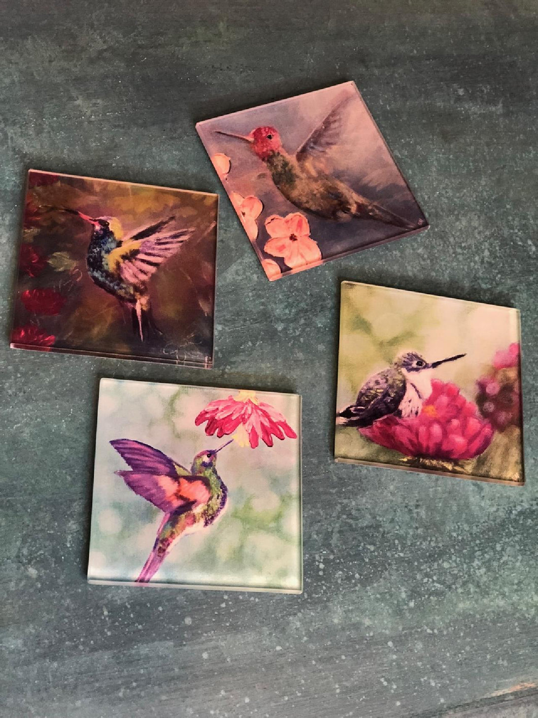 Hummingbird Glass Coasters Set