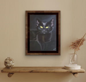 "Feline Guardian" -  Original Black Cat Oil Painting