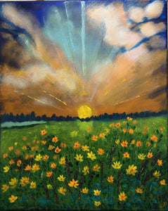 "Until Tomorrow", Sunset Painting, Flower Painting, Acrylic