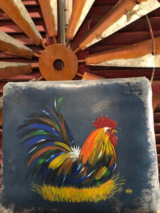 Hand Painted Rooster Sewing Bench, Antique, Rooster Art, Farmhouse, French Country, Country French, Rustic, Rooster