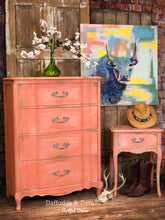 Load image into Gallery viewer, Bohemian Farmhouse Tallboy Dresser and Nightstand, French Provincial, Country French, Coral Pink Furniture
