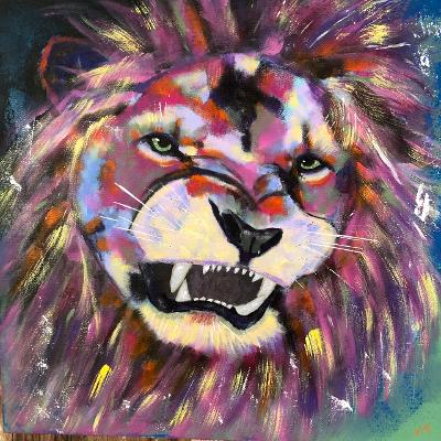 Colorful Abstract Lion Art, Original Lion Painting on Canvas,