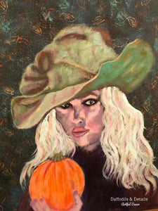 Original Abstract Hand Painted Colorful Portrait Painting, Fall Decor, Witch, Halloween,