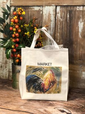 Market Tote with Original Abstract Rooster Art, Grocery Bag, Tote
