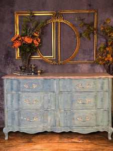 Hand Painted Antique French Provincial Bohemian Farmhouse Dresser, Sideboard, Buffet, Coastal