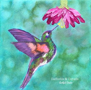 Hummingbird, Bird Art, Original Painting, Colorful Abstract