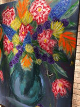 Load image into Gallery viewer, Original Colorful Flower Painting with Butterflies and Bright Bold Blooms, Mixed Media Art
