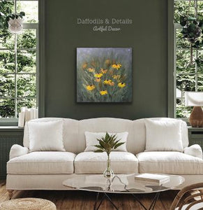 Original Floral Painting of Yellow Flowers on Canvas, Late Summer Blooms, Cone Flowers, Black Eyed Susan