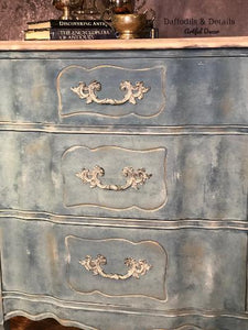 Hand Painted Antique French Provincial Bohemian Farmhouse Dresser, Sideboard, Buffet, Coastal