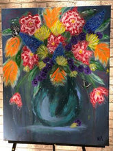 Load image into Gallery viewer, Original Colorful Flower Painting with Butterflies and Bright Bold Blooms, Mixed Media Art
