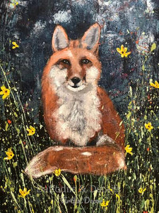 Colorful Fox Art, Abstract flower art, Original Painting