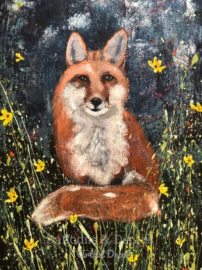 Colorful Fox Art, Abstract flower art, Original Painting