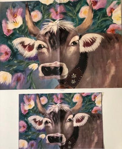 Decoupage Tissue Paper, "Florabelle", Abstract Cow Art with Flowers