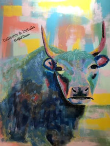 Abstract Cow Art, Original Colorful Abstract Cow Painting, Bold Color